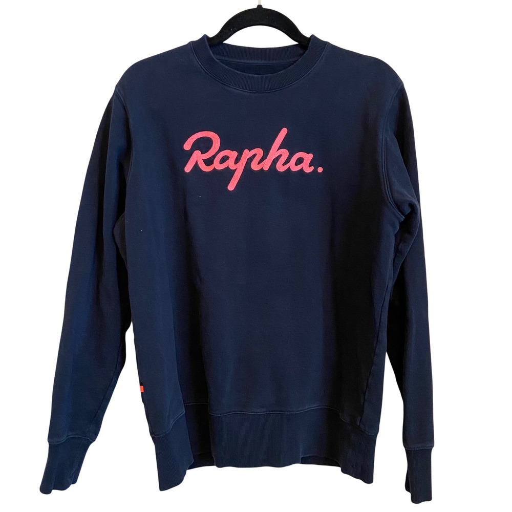 Rapha Logo Sweatshirt Large Navy Blue Pink Chain Stitch